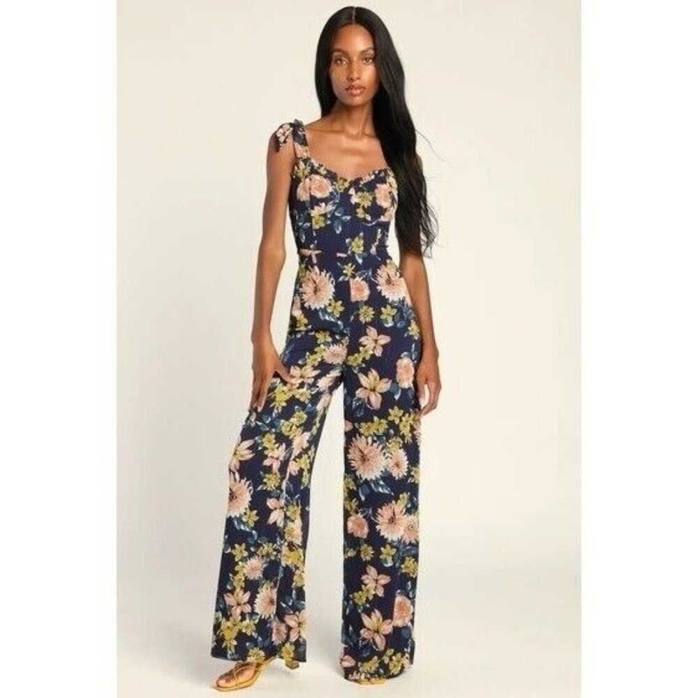 Lulu's Floral Navy Jumpsuit